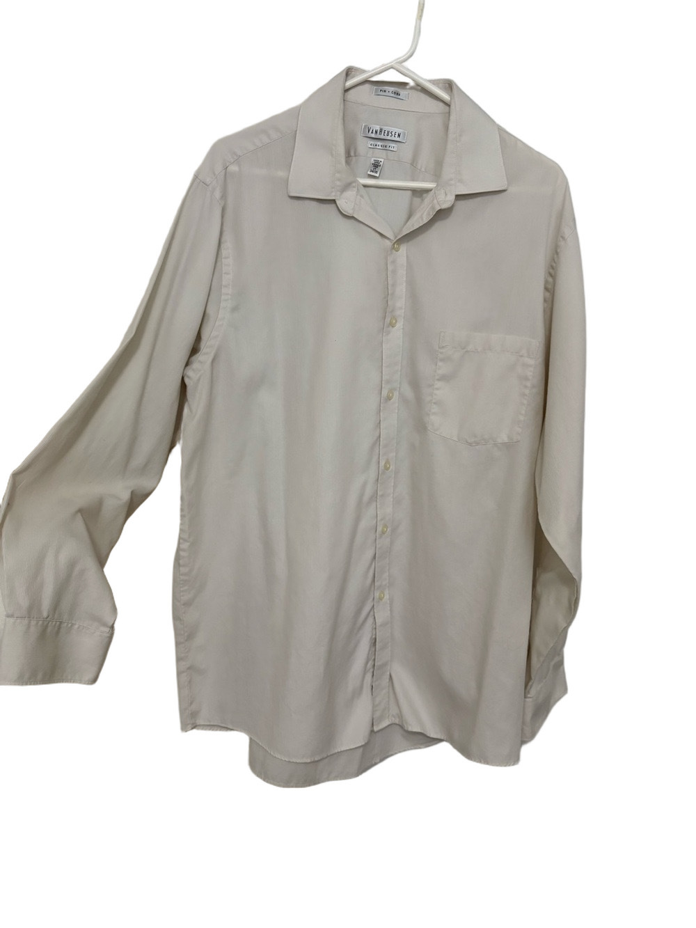 Van Heusen Cream Pin Cord Classic Fit Button-Down Dress Shirt